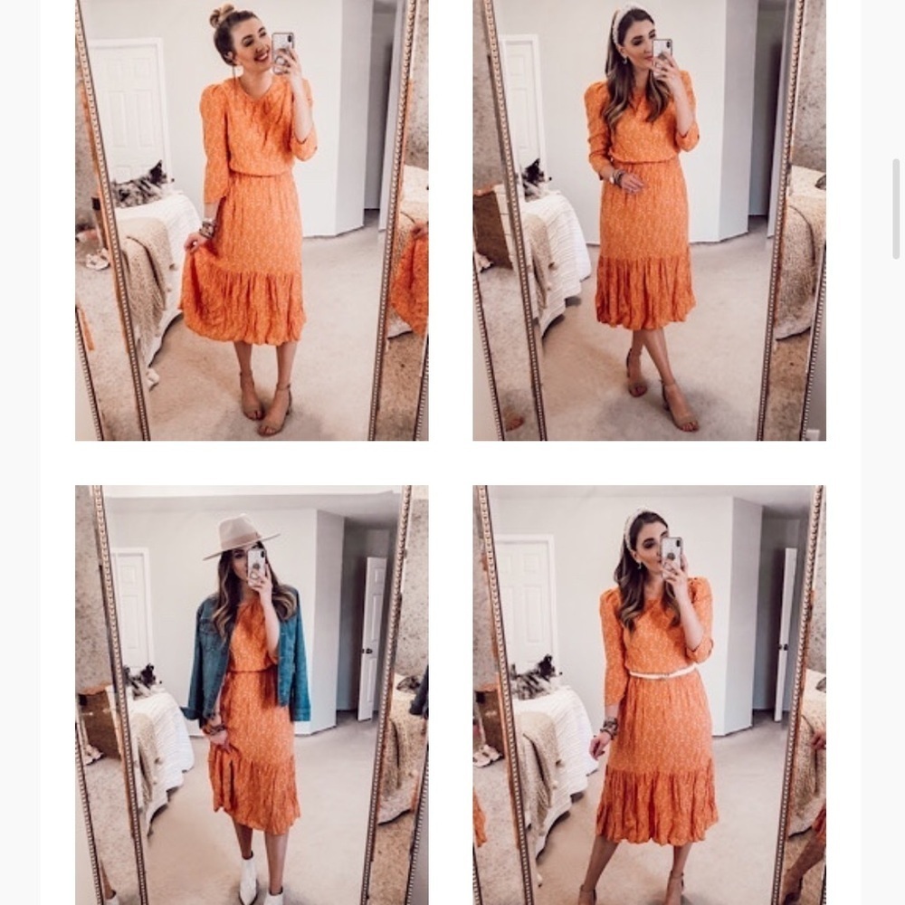 A new day orange printed midi dress m - Picture 7 of 7